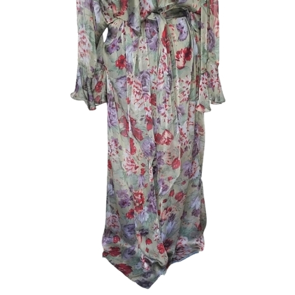 RARE Vintage Stephanie Buffington Sage Green Sheer Floral Kimono /Robe Size M/L - Picture 4 of 12